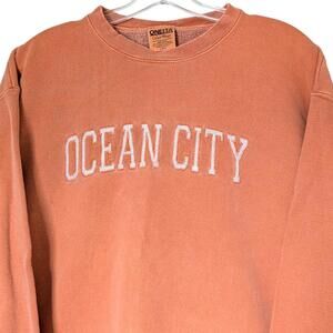Ocean City Sweatshirt Mens Large Orange Oneita ColorWear Made in USA Embroidered